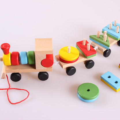 Wooden Train Three-section Tractor Toy Children's