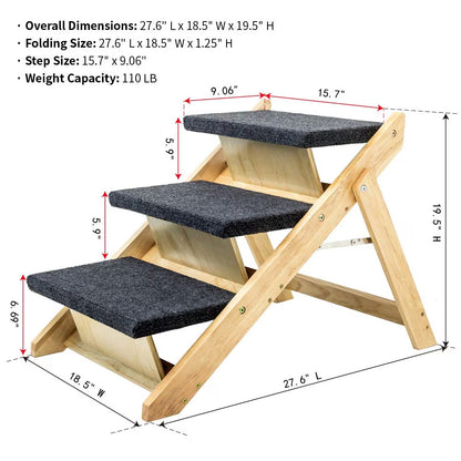 Wood Pet Stairs Pet Steps  Foldable 3 Levels Dog Stairs - Korigi store