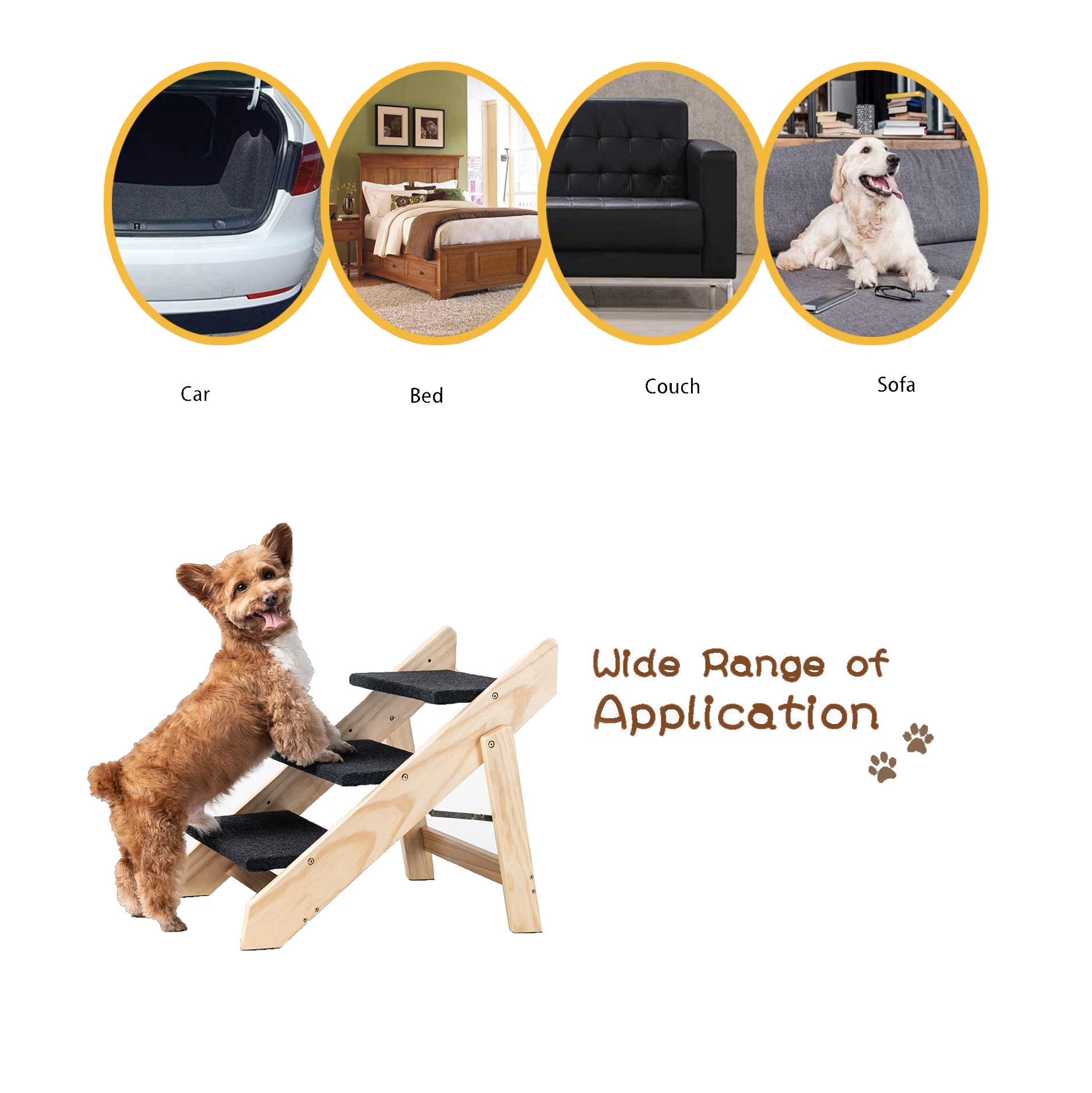 Wood Pet Stairs Pet Steps  Foldable 3 Levels Dog Stairs - Korigi store