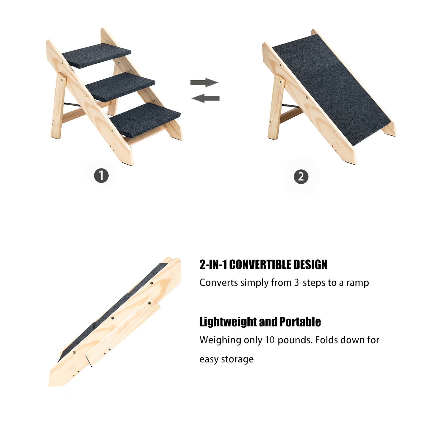 Wood Pet Stairs Pet Steps  Foldable 3 Levels Dog Stairs - Korigi store