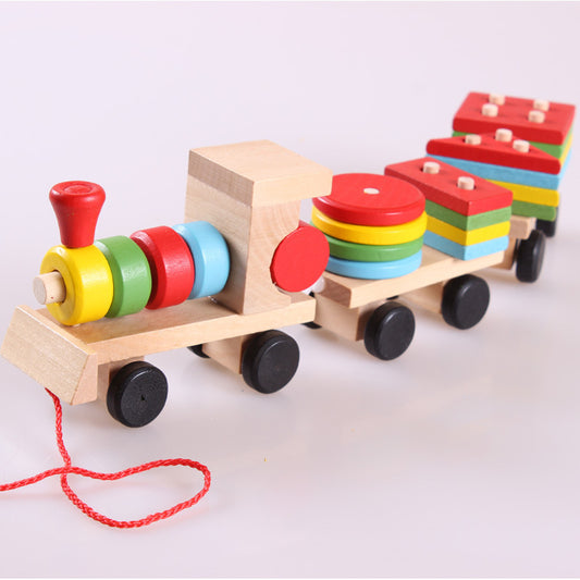 Wooden Train Three-section Tractor Toy Children's