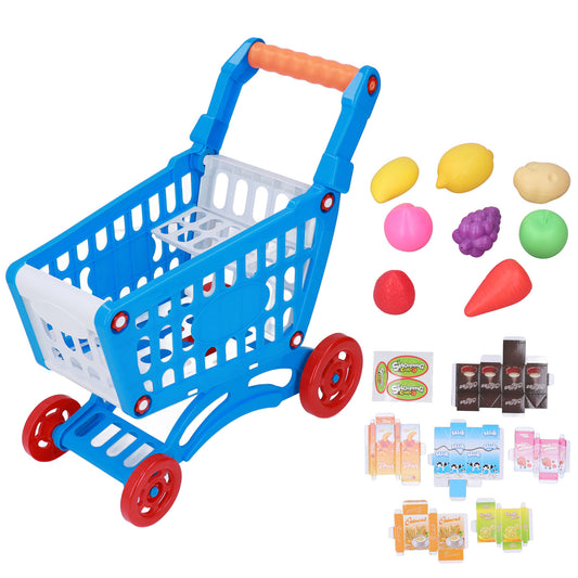 Kids Shopping Cart Set Educational Kids Shopping Cart Play Food Toys for Learning DevelopmentBlue