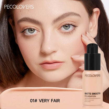 PECOLOVERS Matte Finish Liquid Foundation - Oil-Control, Waterproof, Full Coverage Concealer for All Skin Tones