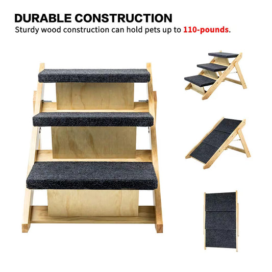 Wood Pet Stairs Pet Steps  Foldable 3 Levels Dog Stairs - Korigi store