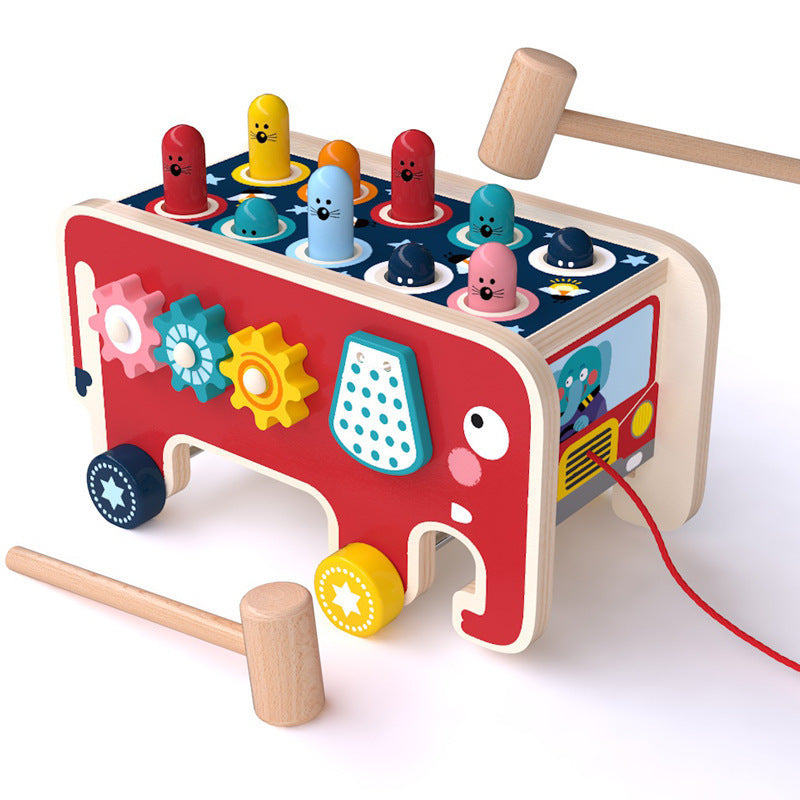 Montessori Toddlers Kids Wooden Pounding Bench Animal Bus Toys