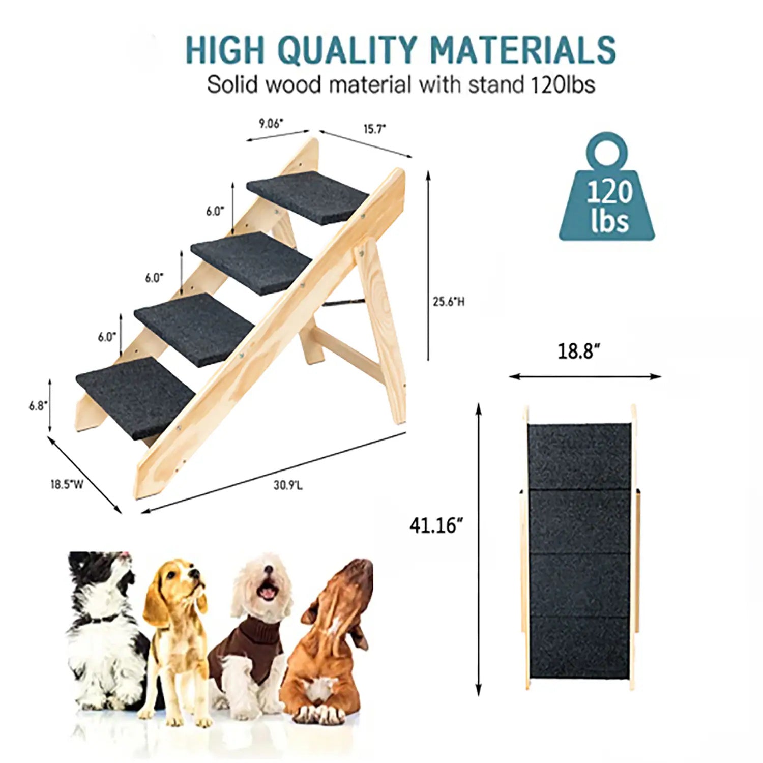 Wood Pet Stairs Pet Steps  Foldable 3 Levels Dog Stairs - Korigi store