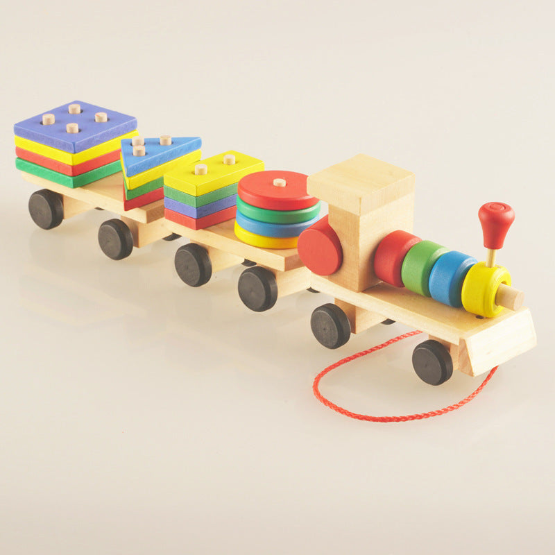 Wooden Train Three-section Tractor Toy Children's